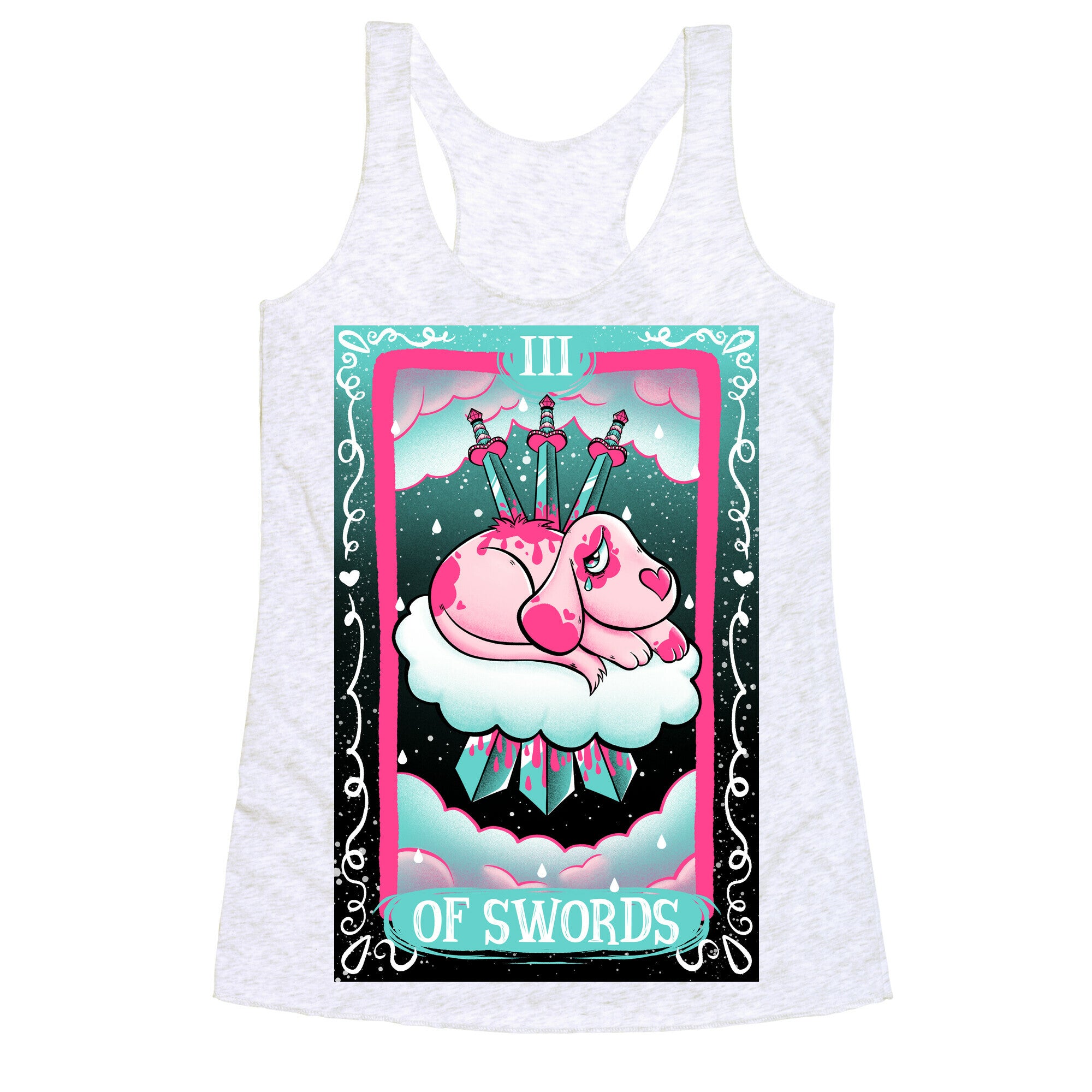 Creepy Cute Tarots: Three Of Swords Racerback Tank